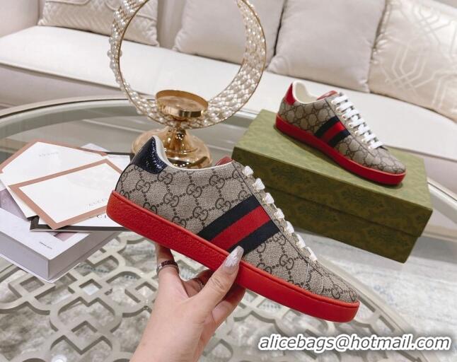 Luxurious Gucci Ace GG Canvas Sneakers Beige/Red 012072