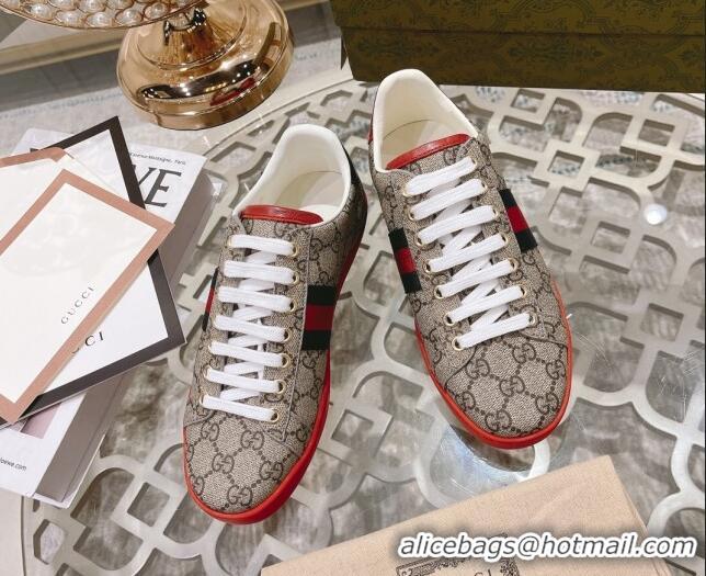 Luxurious Gucci Ace GG Canvas Sneakers Beige/Red 012072