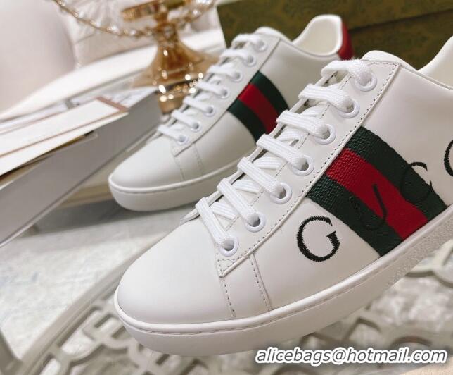 Good Looking Gucci Ace Leather Sneakers with GUCCI Embroidered White 012073