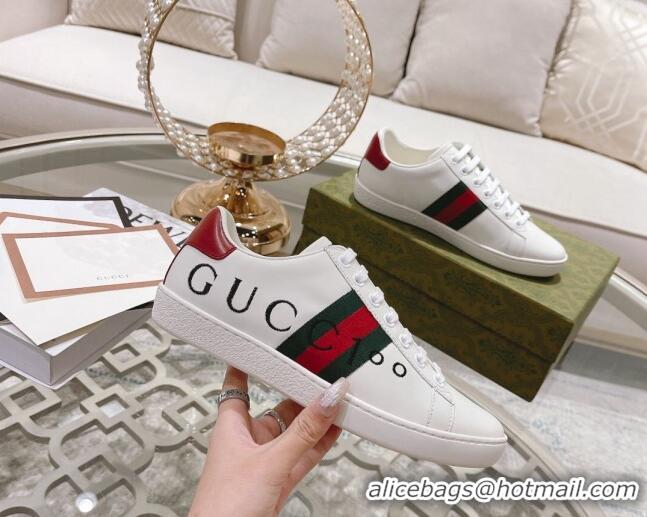 Good Looking Gucci Ace Leather Sneakers with GUCCI Embroidered White 012073