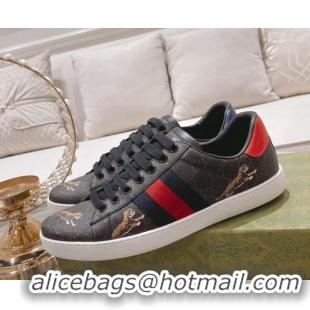 Low Cost Gucci Ace GG Canvas Sneakers with Tigers Black 1012074