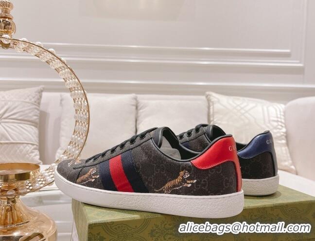 Low Cost Gucci Ace GG Canvas Sneakers with Tigers Black 1012074