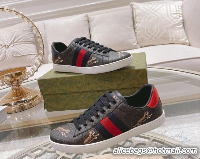 Low Cost Gucci Ace GG Canvas Sneakers with Tigers Black 1012074