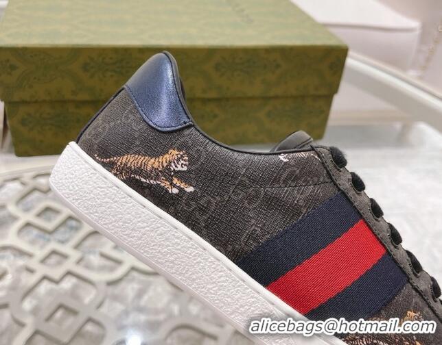 Low Cost Gucci Ace GG Canvas Sneakers with Tigers Black 1012074