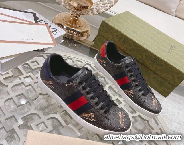 Low Cost Gucci Ace GG Canvas Sneakers with Tigers Black 1012074