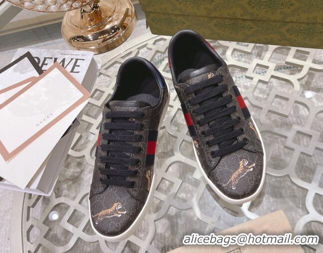 Low Cost Gucci Ace GG Canvas Sneakers with Tigers Black 1012074