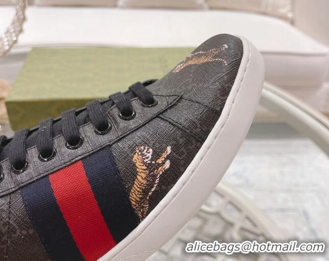 Low Cost Gucci Ace GG Canvas Sneakers with Tigers Black 1012074