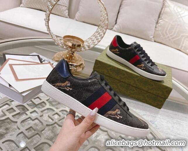 Low Cost Gucci Ace GG Canvas Sneakers with Tigers Black 1012074