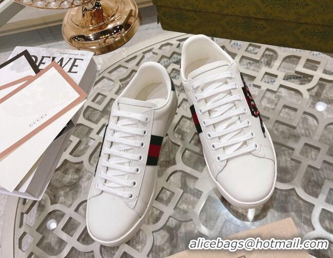 Low Price Gucci Ace Leather Sneakers with Kingsnake White 012075