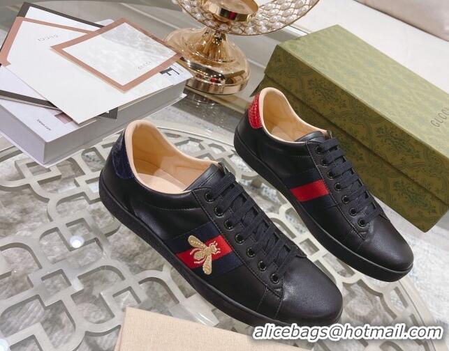 Good Product Gucci Ace Leather Sneakers with Bee Black 012077