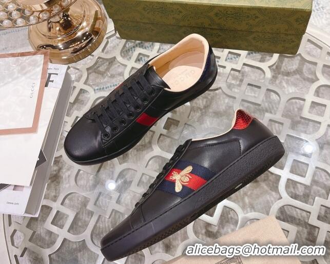 Good Product Gucci Ace Leather Sneakers with Bee Black 012077