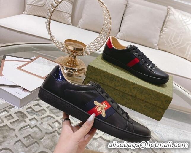 Good Product Gucci Ace Leather Sneakers with Bee Black 012077