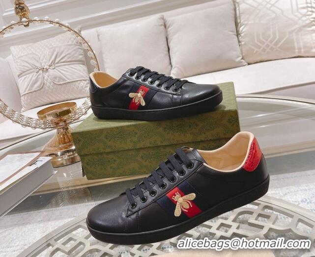 Good Product Gucci Ace Leather Sneakers with Bee Black 012077