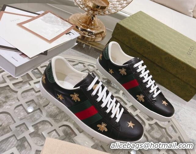 Lower Price Gucci Ace Leather Sneakers with Bees Black 012079