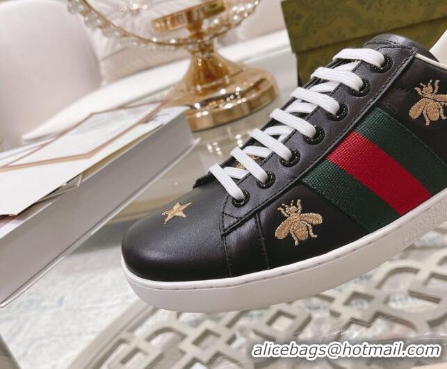 Lower Price Gucci Ace Leather Sneakers with Bees Black 012079