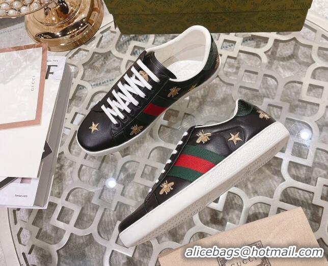 Lower Price Gucci Ace Leather Sneakers with Bees Black 012079