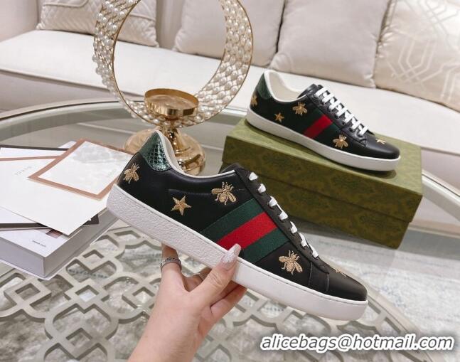 Lower Price Gucci Ace Leather Sneakers with Bees Black 012079