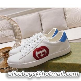 Shop Duplicate Gucci Ace Leather Sneakers with Interlocking G White/Red 012081