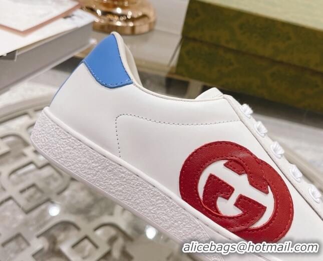 Shop Duplicate Gucci Ace Leather Sneakers with Interlocking G White/Red 012081