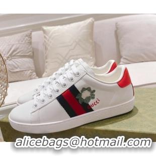 Top Design Gucci Ace Leather Sneakers BLOOM White 012085