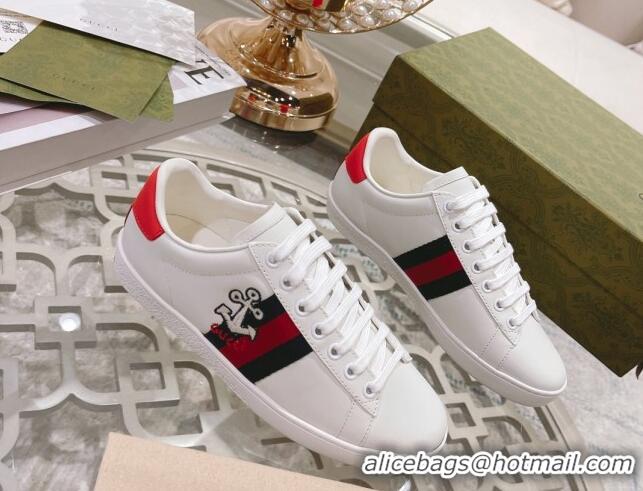 Top Design Gucci Ace Leather Sneakers BLOOM White 012085