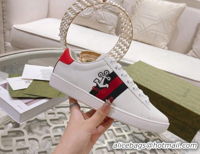 Top Design Gucci Ace Leather Sneakers BLOOM White 012085