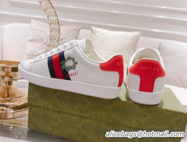 Top Design Gucci Ace Leather Sneakers BLOOM White 012085