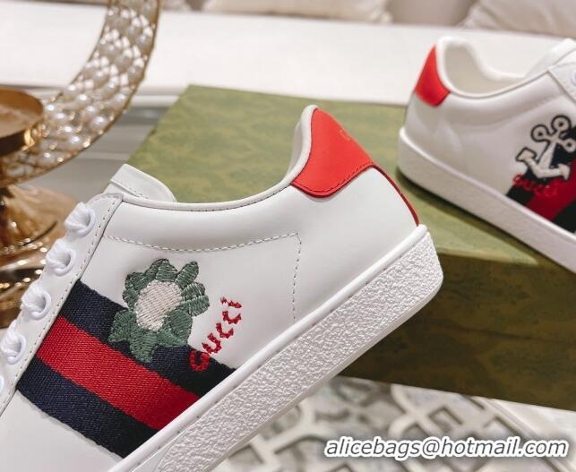 Top Design Gucci Ace Leather Sneakers BLOOM White 012085