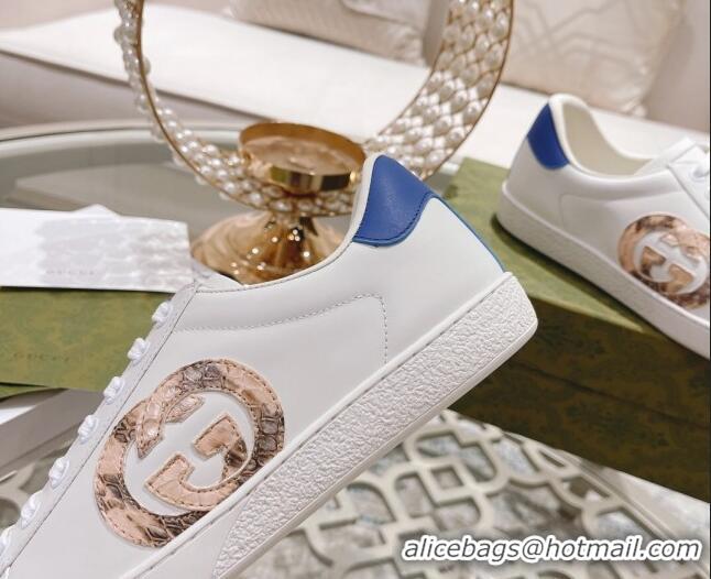 Sumptuous Gucci Ace Leather Sneakers with Snakeskin Printed Interlocking G White 012086