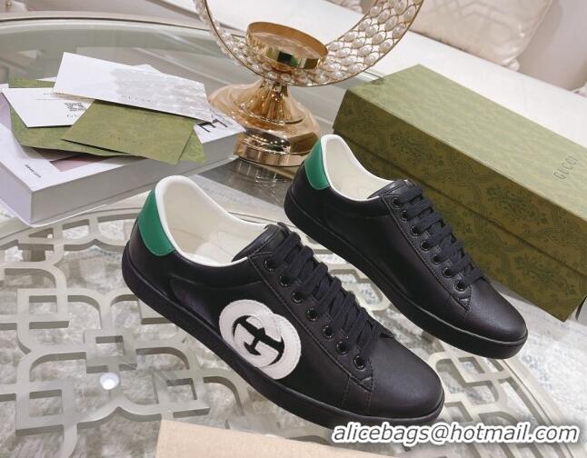 Purchase Gucci Ace Leather Sneakers Interlocking G Black/White 012087