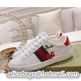 Popular Style Gucci Ace Leather Sneakers GG Berry White 012088