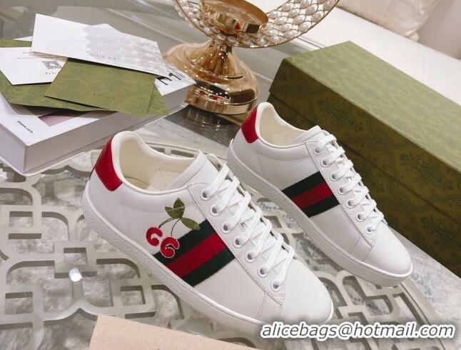 Popular Style Gucci Ace Leather Sneakers GG Berry White 012088