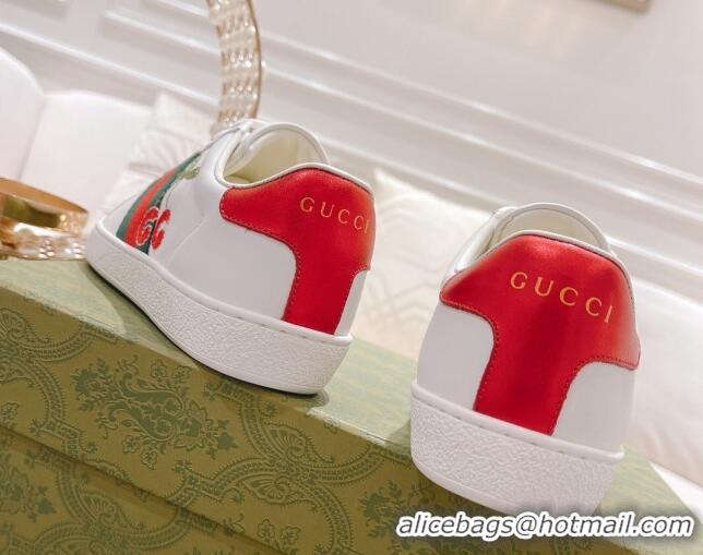 Popular Style Gucci Ace Leather Sneakers GG Berry White 012088