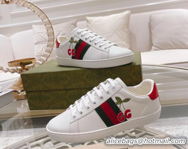 Popular Style Gucci Ace Leather Sneakers GG Berry White 012088