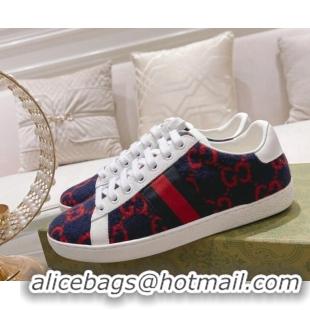 Best Quality Gucci Ace GG Wool Sneakers Navy Blue/Red 012089