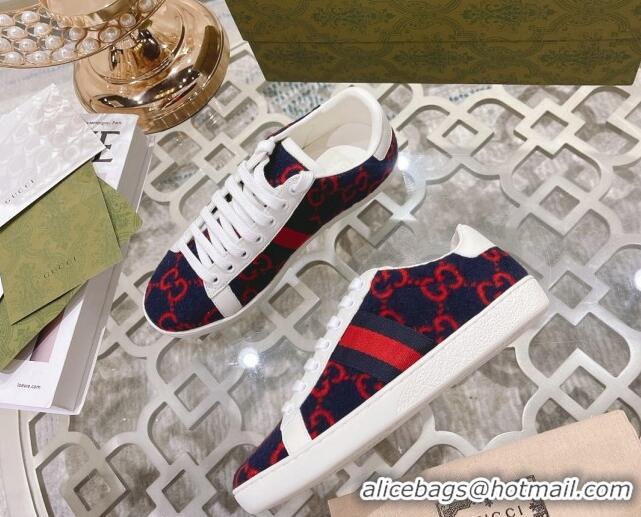 Best Quality Gucci Ace GG Wool Sneakers Navy Blue/Red 012089