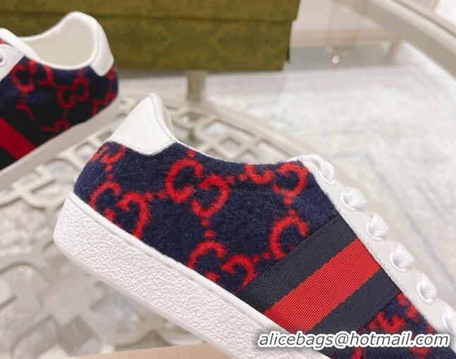 Best Quality Gucci Ace GG Wool Sneakers Navy Blue/Red 012089