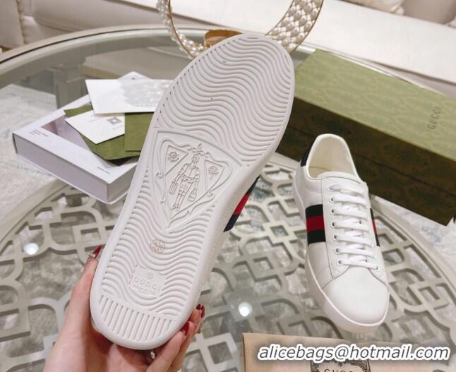 Perfect Gucci Ace Leather Sneakers White/Blue Web 012092