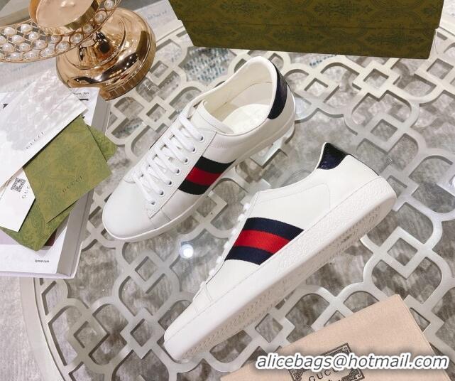 Perfect Gucci Ace Leather Sneakers White/Blue Web 012092