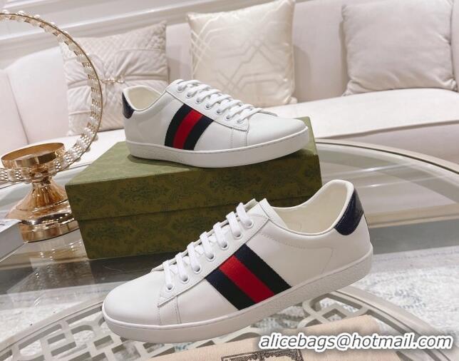 Perfect Gucci Ace Leather Sneakers White/Blue Web 012092