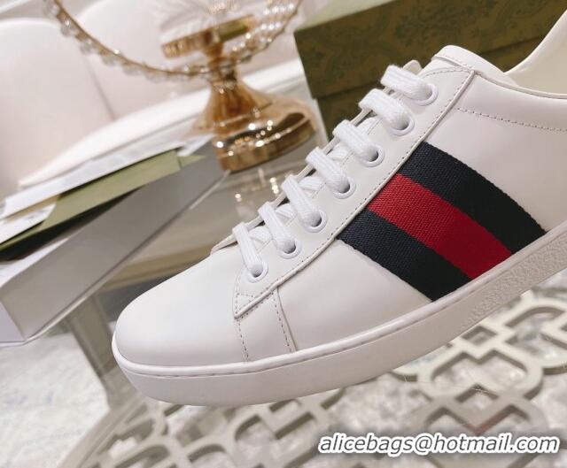 Perfect Gucci Ace Leather Sneakers White/Blue Web 012092