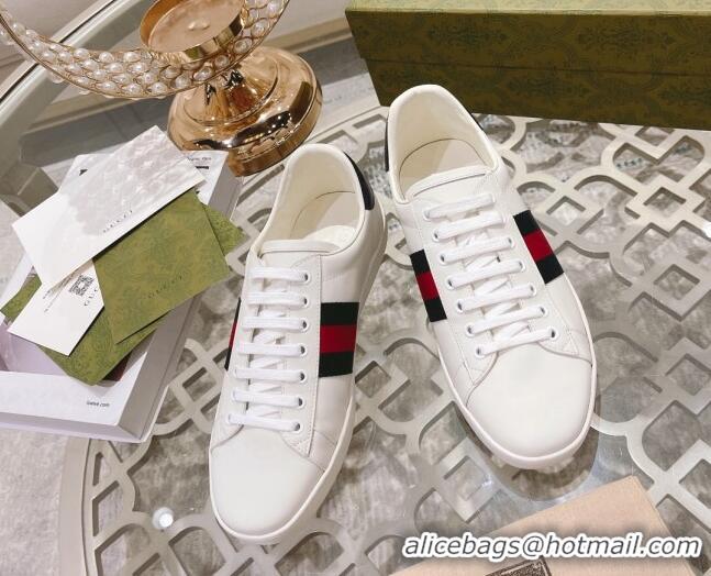 Perfect Gucci Ace Leather Sneakers White/Blue Web 012092