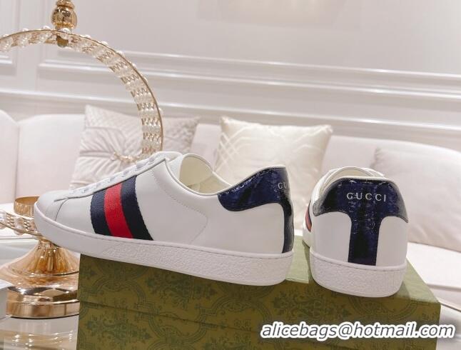 Perfect Gucci Ace Leather Sneakers White/Blue Web 012092