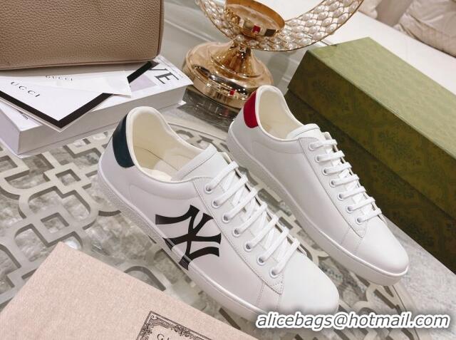 Buy Luxury Gucci Ace Leather Sneakers NY White 012100