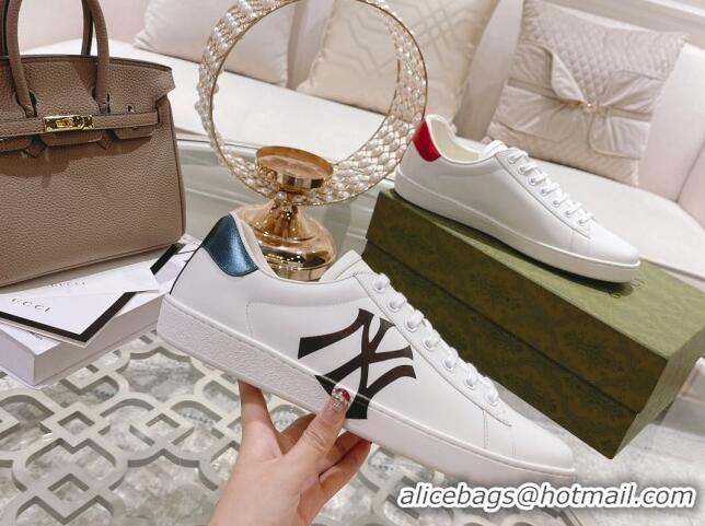 Buy Luxury Gucci Ace Leather Sneakers NY White 012100