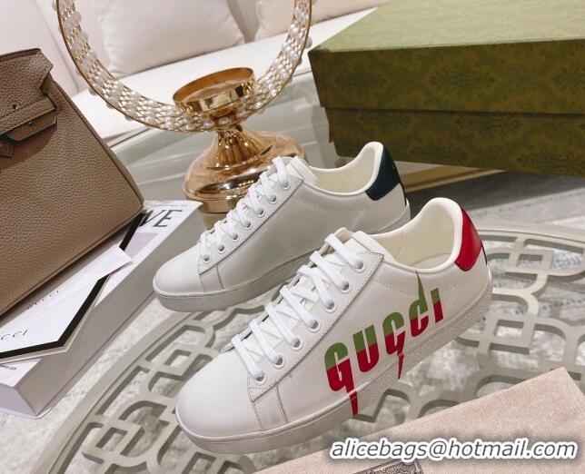 Most Popular Gucci Ace Leather Sneakers with GUCCI Print White 012102