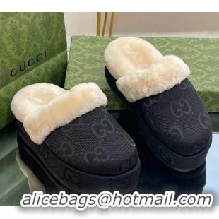 Durable Gucci Jumbo GG Canvas and Wool Platform Mules 5.5cm Black 014046