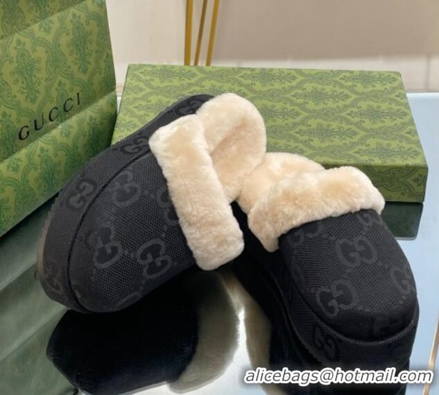 Durable Gucci Jumbo GG Canvas and Wool Platform Mules 5.5cm Black 014046