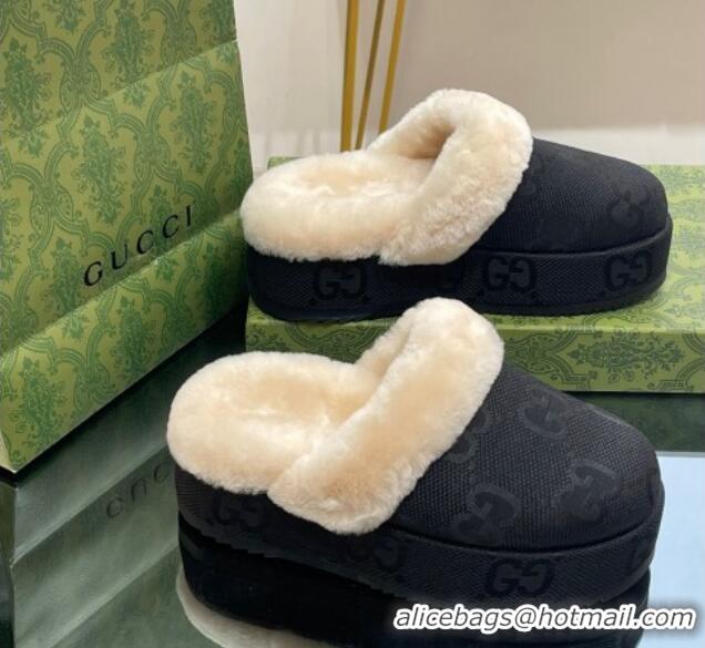 Durable Gucci Jumbo GG Canvas and Wool Platform Mules 5.5cm Black 014046