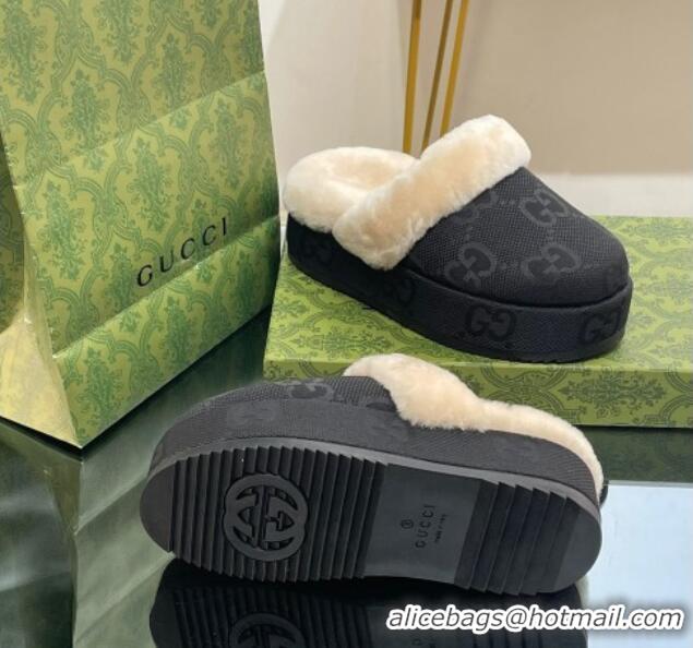 Durable Gucci Jumbo GG Canvas and Wool Platform Mules 5.5cm Black 014046